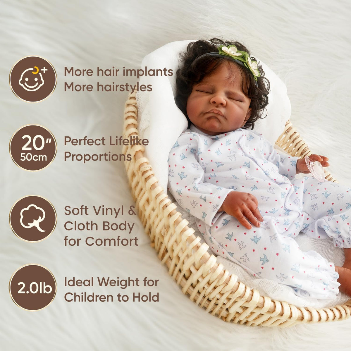 20-Inch Sleeping Black Newborn Baby Girl M7196