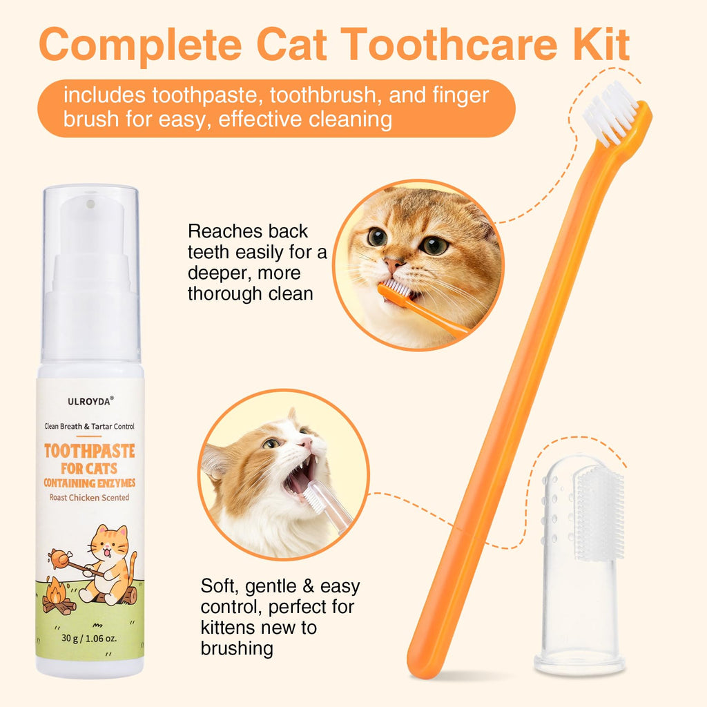 Roast Chicken Flavor Enzymatic Cat Toothpaste Kit with Toothbrush & Finger Brush, 1.06 oz D84541