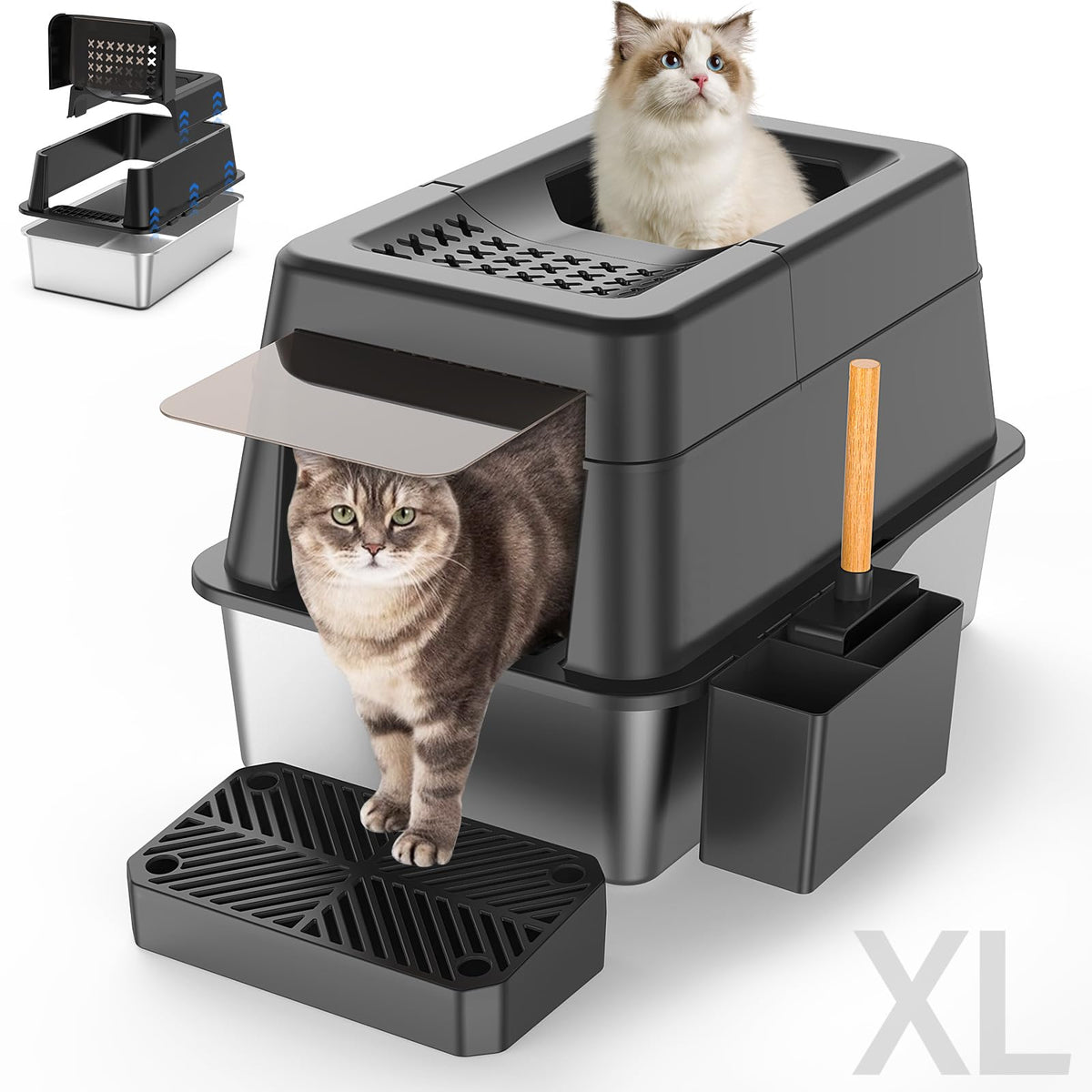 XL Stainless Steel Enclosed Cat Litter Box H737