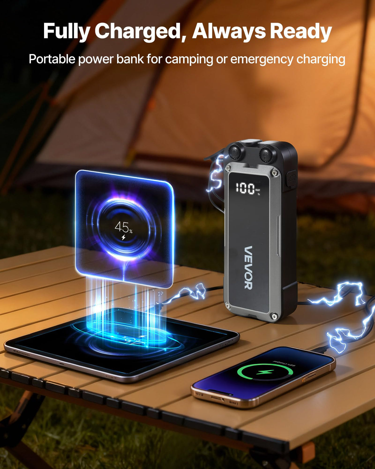 4000A Peak 12V Portable Lithium Jump Starter with Flashlight and Jumper Cable I559