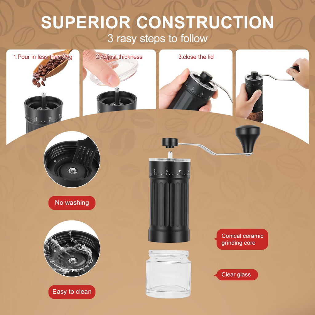Manual Coffee Grinder with Ceramic Conical Burr, Black T3086