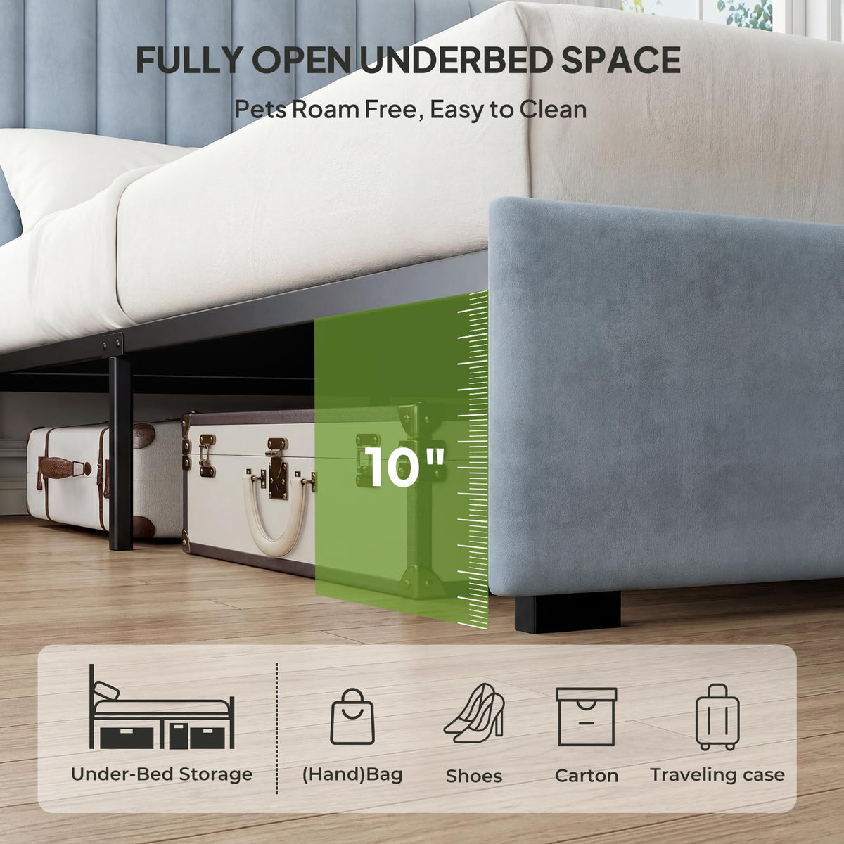 Full Size Blue Velvet Upholstered Bed Frame Z99982