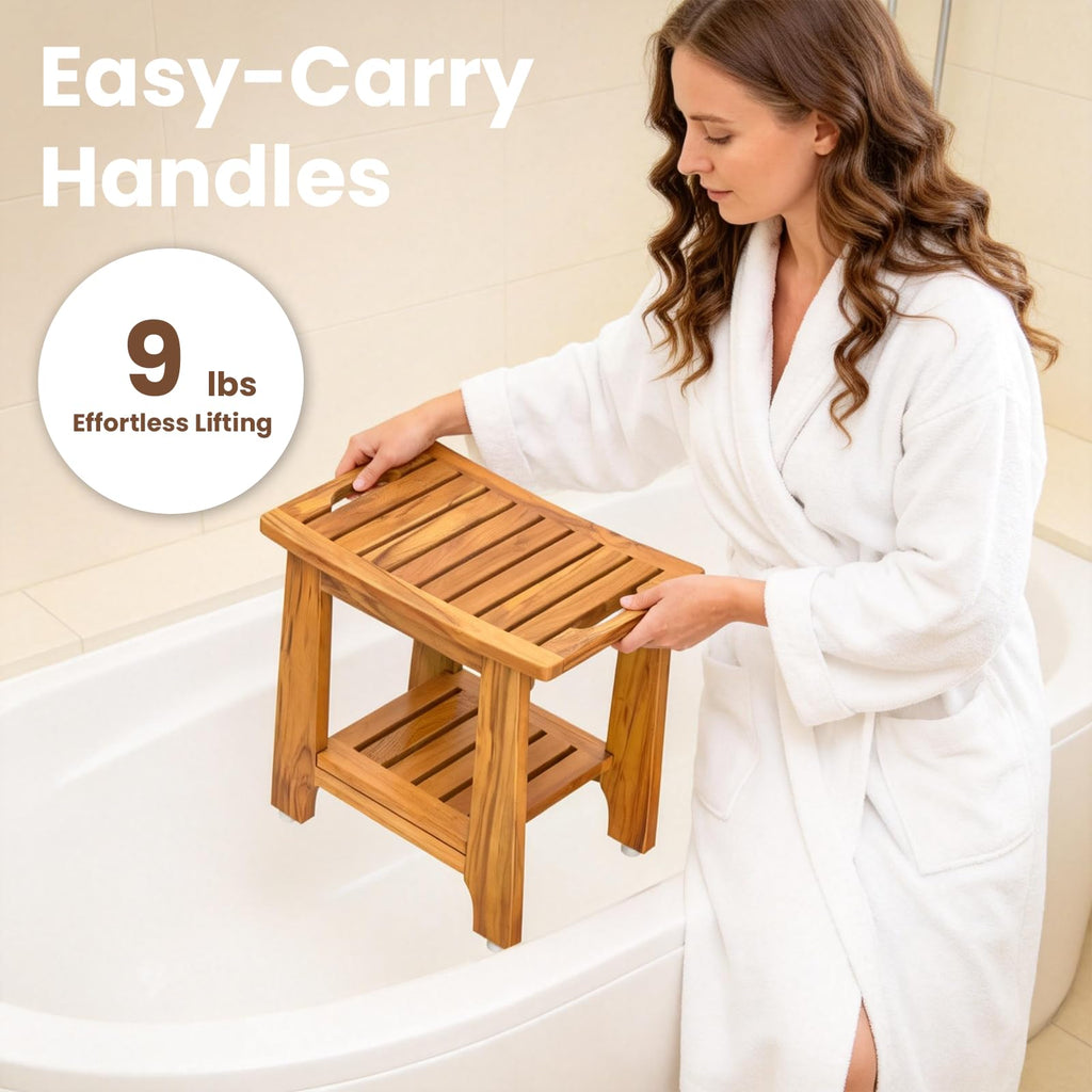 18" Teak Shower Bench with Non-Slip Leveling Feet P66191