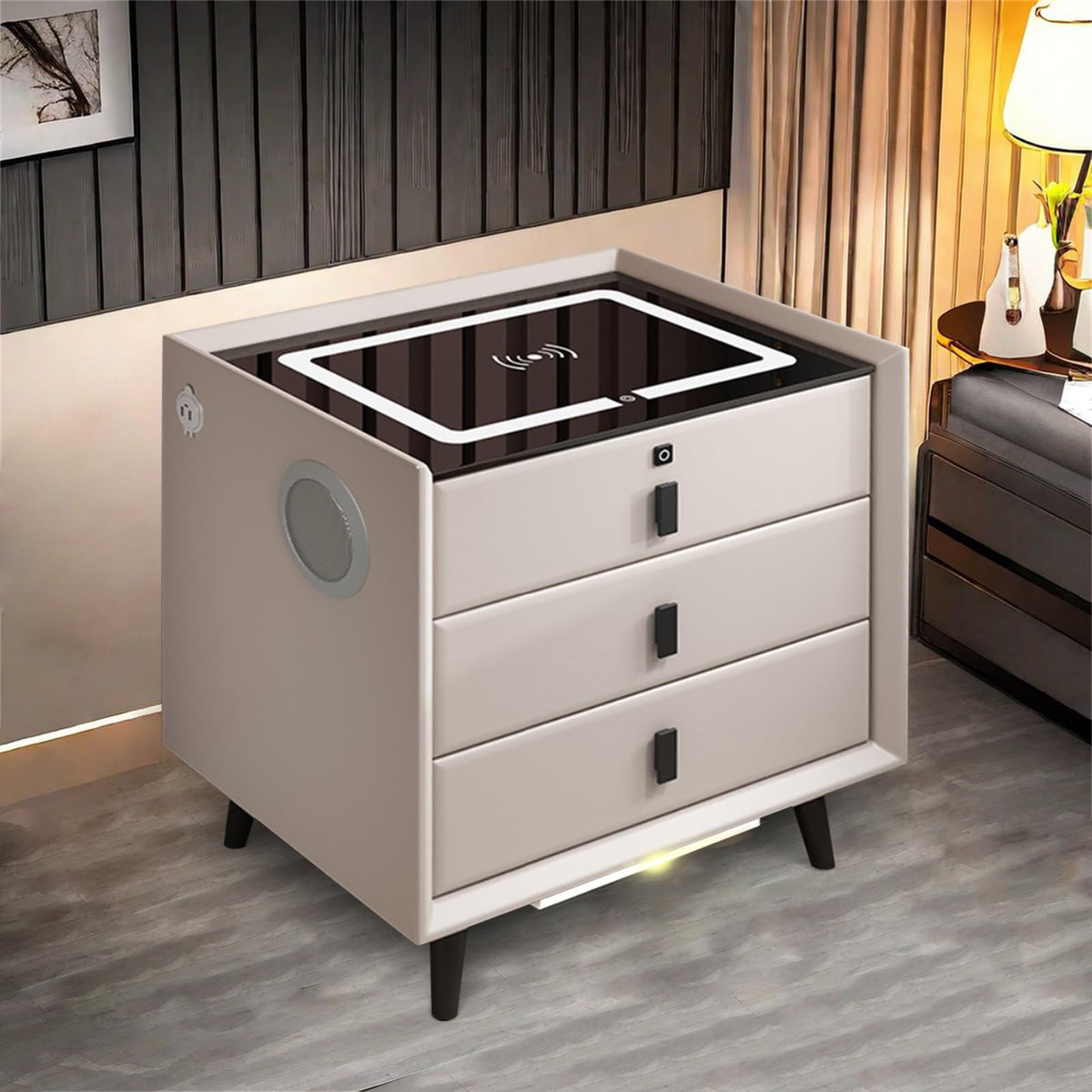 White 3 Drawer Smart Nightstand with Wireless Charging and LED Lights I4179