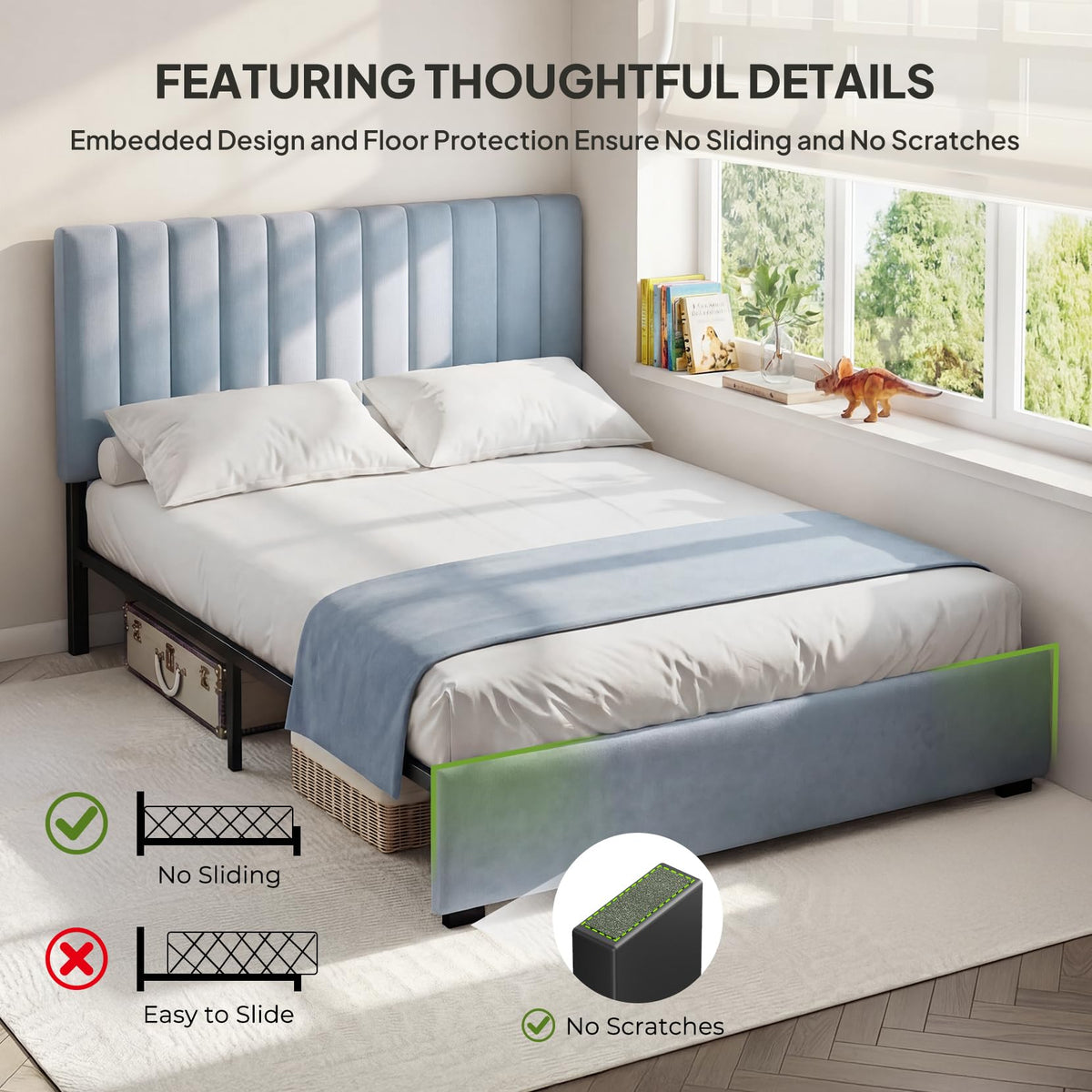 Full Size Blue Velvet Upholstered Bed Frame Z99982