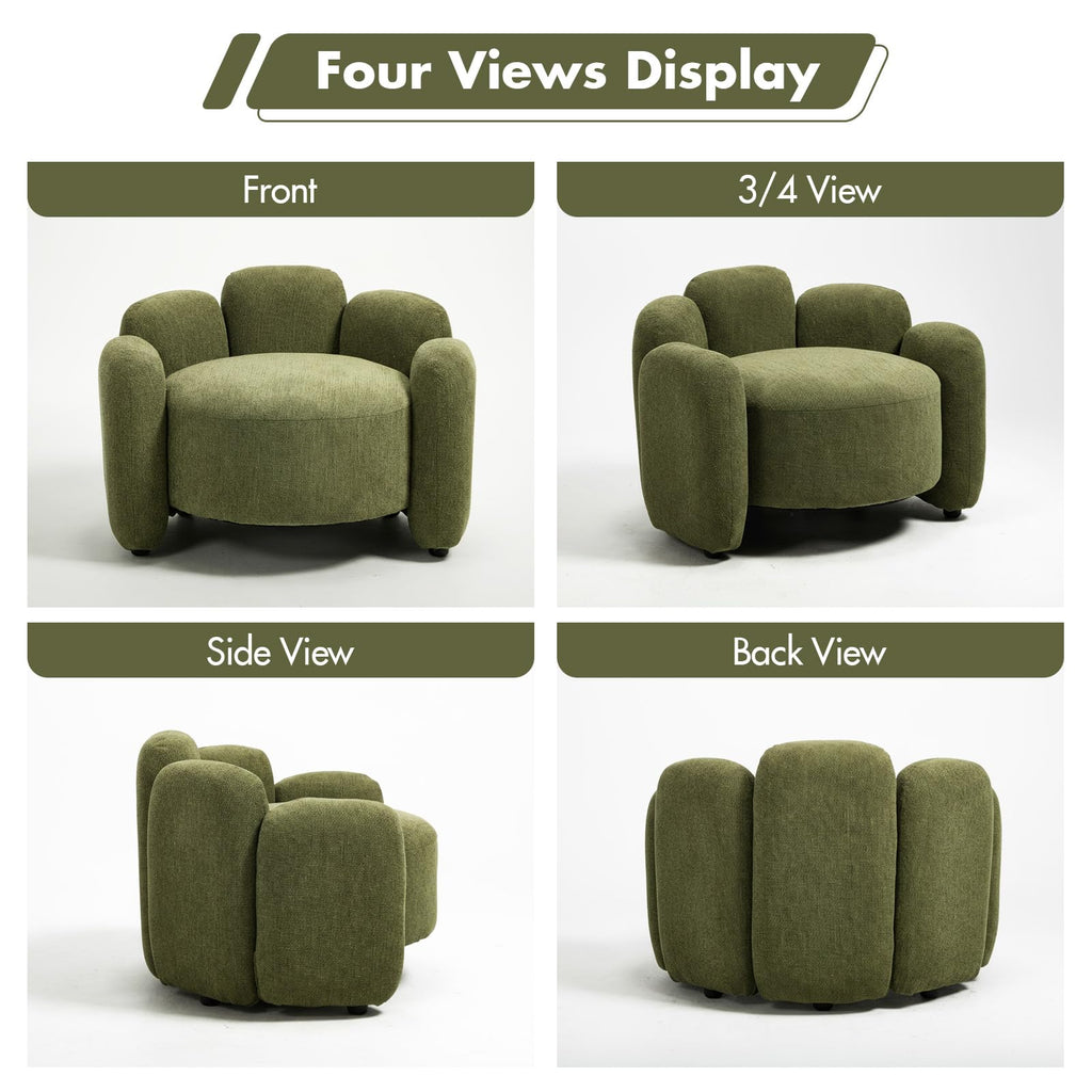 Green Mid-Century Modern Accent Chairs Set of 2 Upholstered Barrel Side Chairs with Solid Wood Base L807