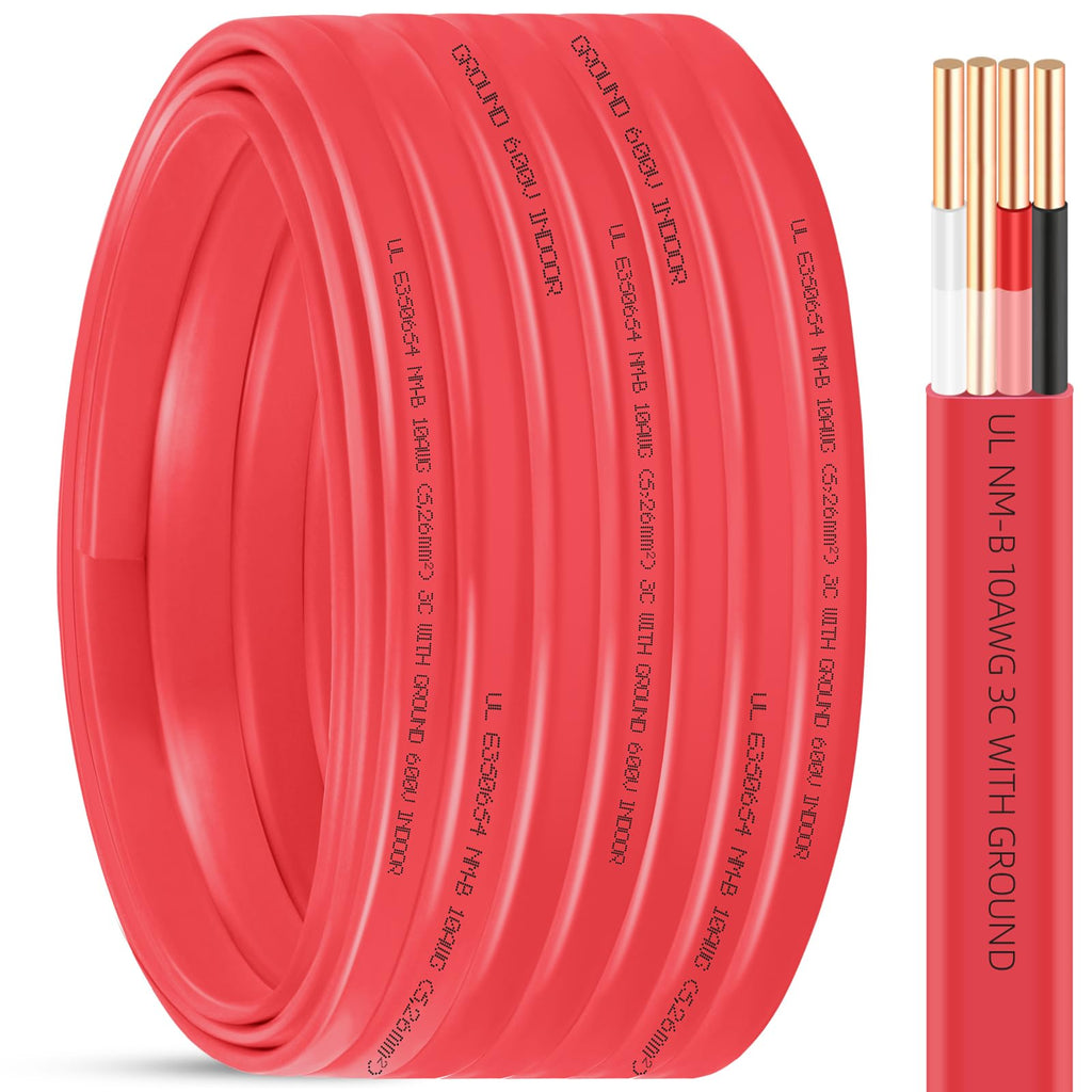 10 Gauge 3 Conductors Electrical Wire with Ground, 100ft O10717