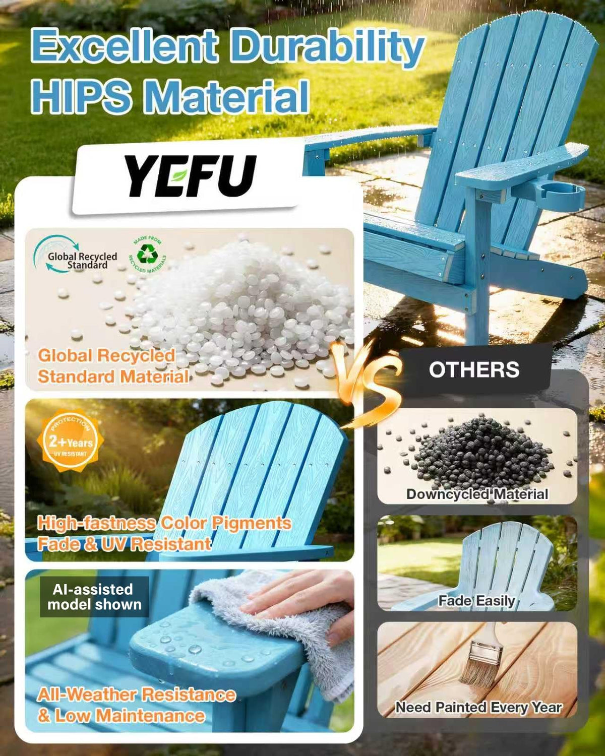 Blue Adirondack Chair with Cup Holder O4012