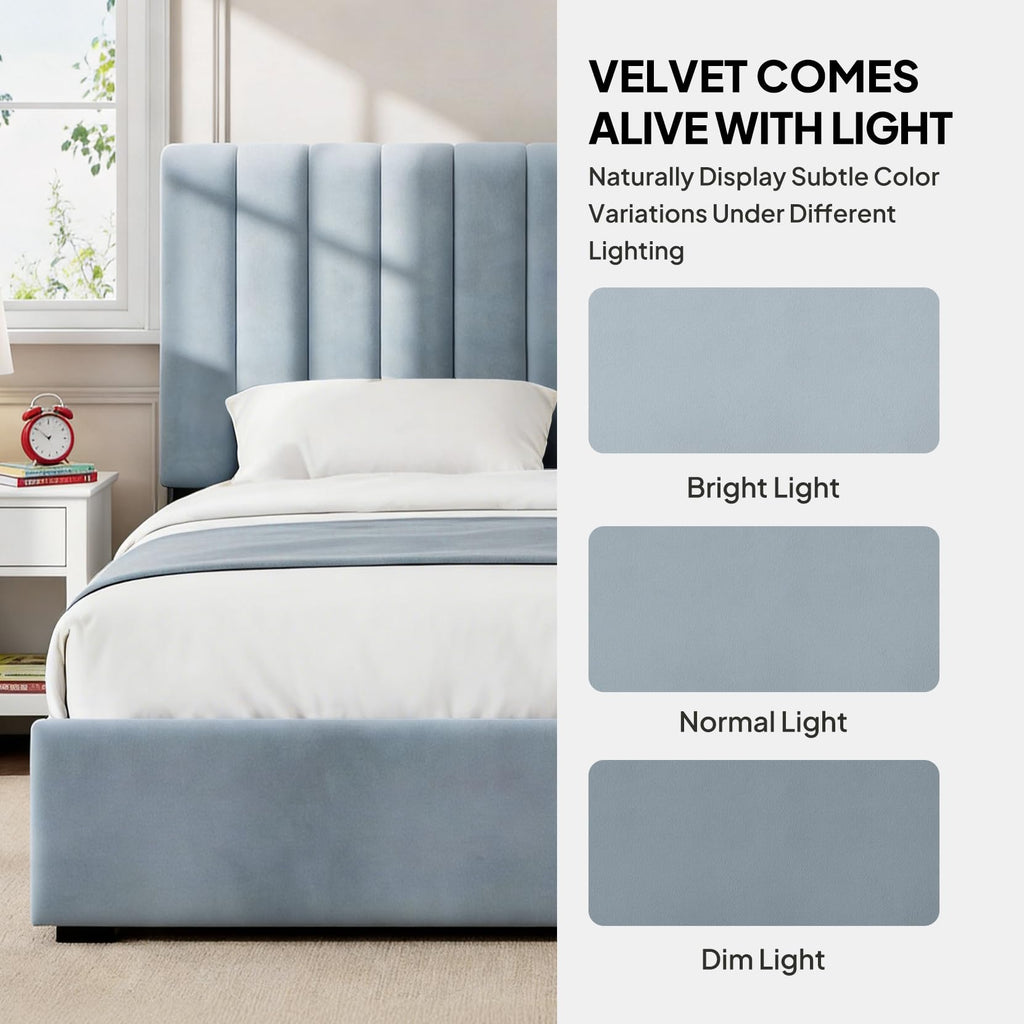 Full Size Blue Velvet Upholstered Bed Frame Z99982