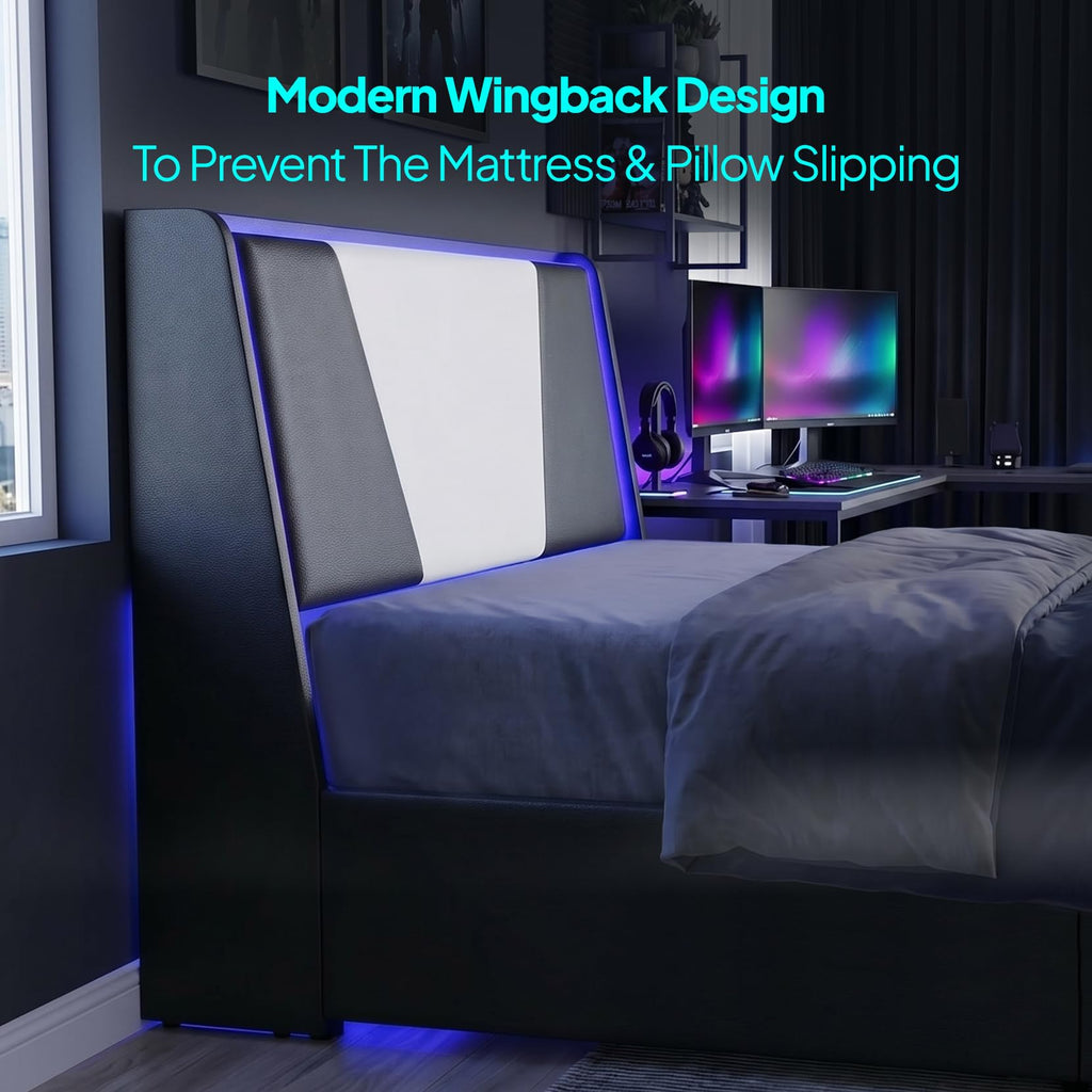 Full Size Bed Frame with Led Lights and 4 Storage Drawers R6022