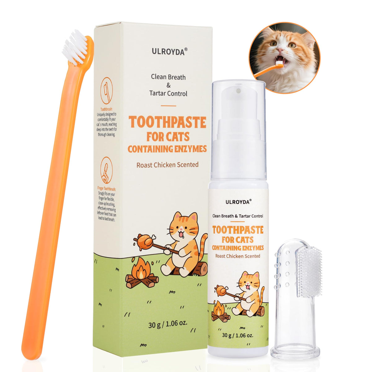 Roast Chicken Flavor Enzymatic Cat Toothpaste Kit with Toothbrush & Finger Brush, 1.06 oz D84541