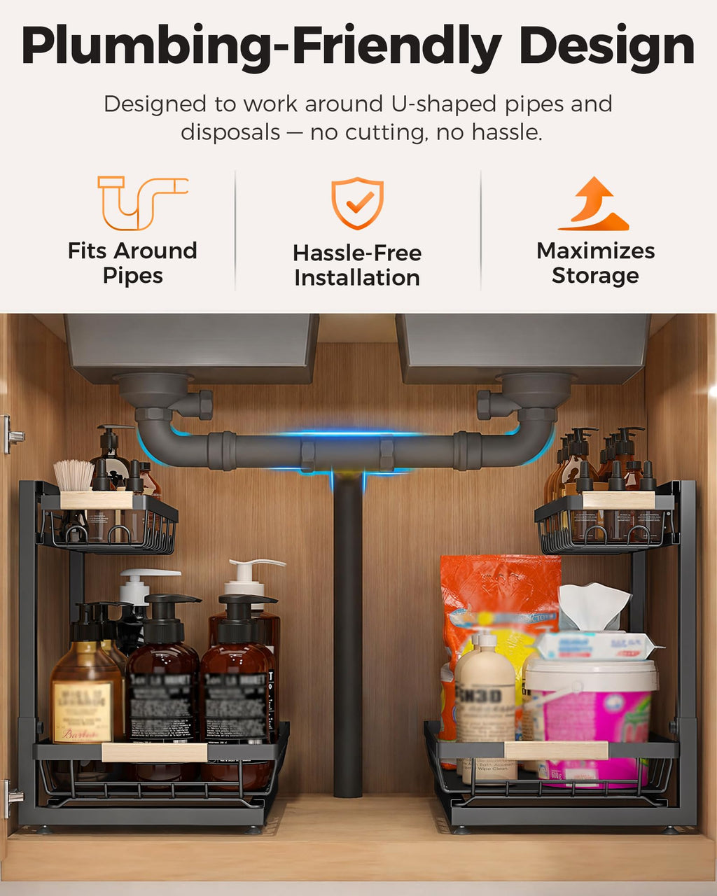 2-Tier Height Adjustable Under Sink Organizer & Storage N828