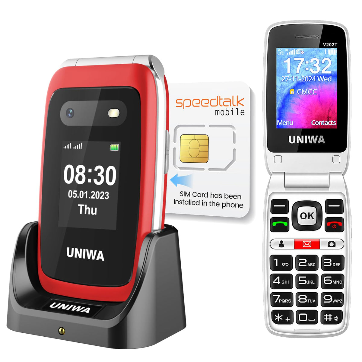 4G Flip Phone Unlocked Dual Screen 2.4"+1.77" Red Y6264