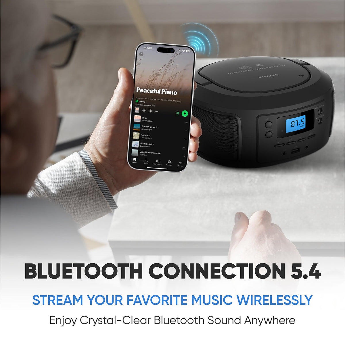 Portable Bluetooth CD Player Boombox with FM Radio C3654