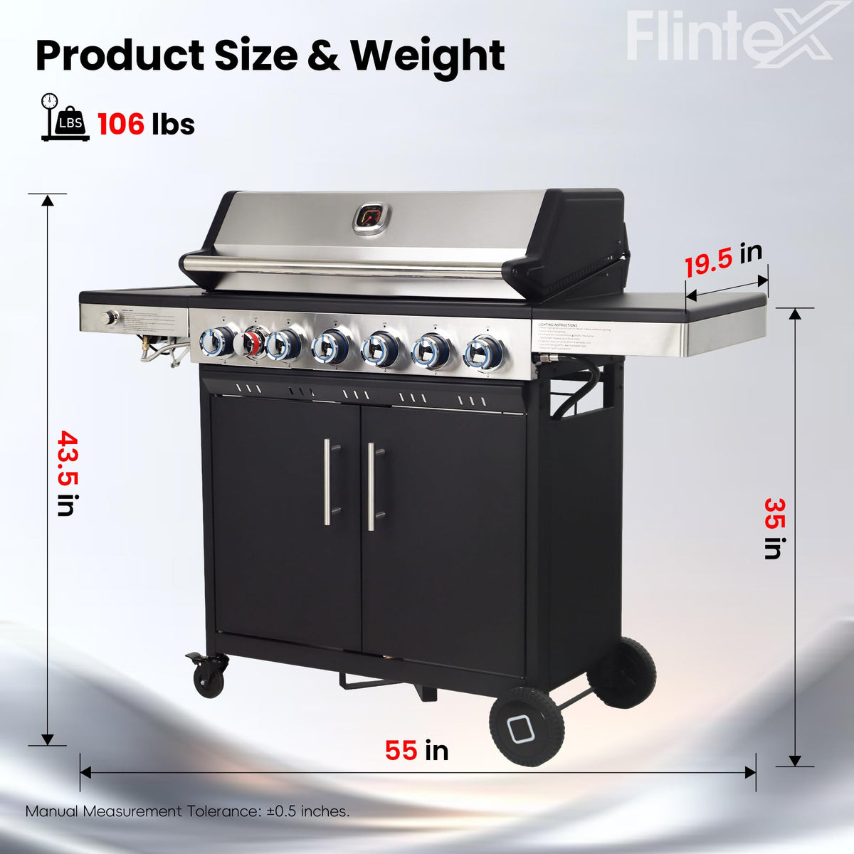 6-Burner Propane Gas Grill with Cast Iron Grates & Griddle, 54,600 BTU, Black W4216