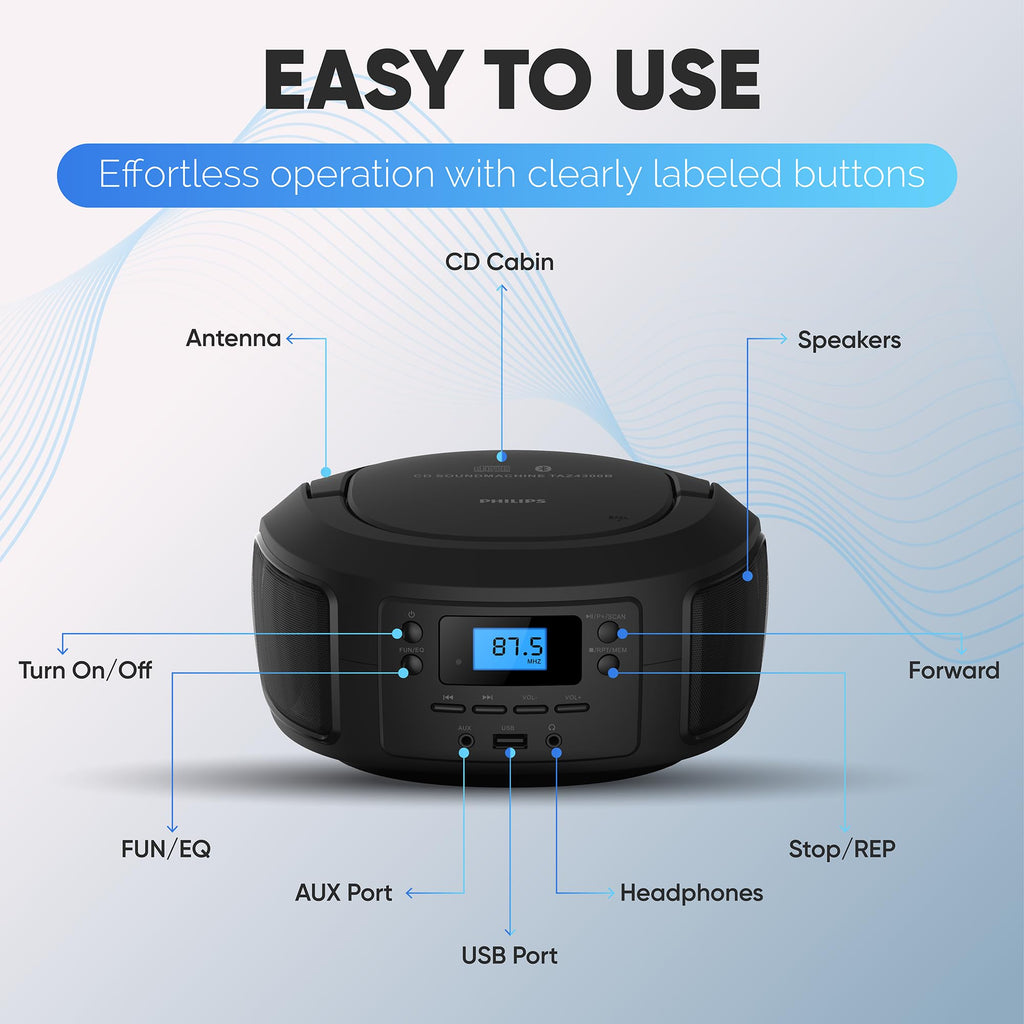 Portable Bluetooth CD Player Boombox with FM Radio C3654