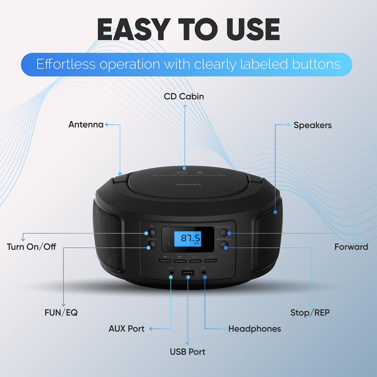 Portable Bluetooth CD Player Boombox with FM Radio C3654