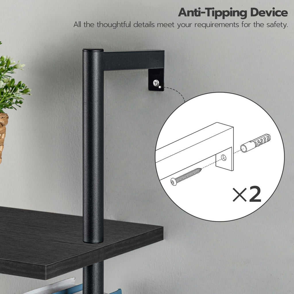 Black 6-Tier Wooden Wall Mounted Ladder Shelf G31106