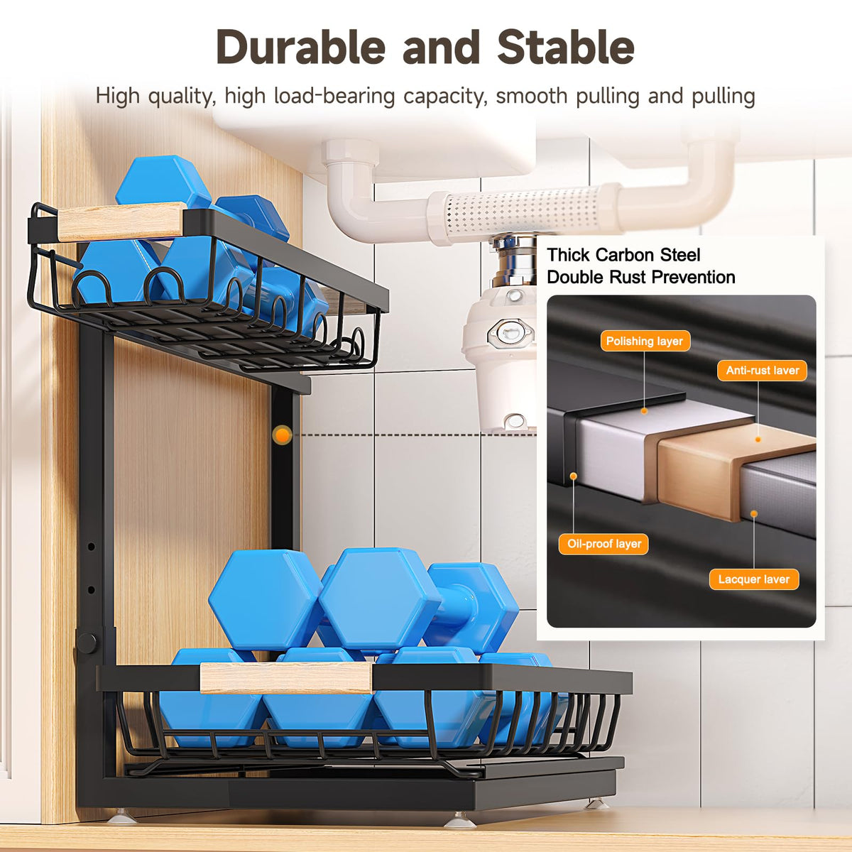 2-Tier Height Adjustable Under Sink Organizer & Storage N828