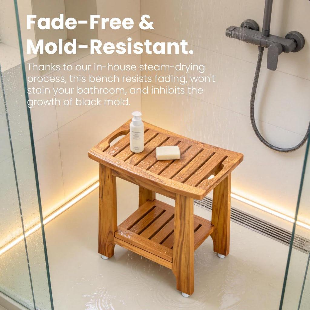 18" Teak Shower Bench with Non-Slip Leveling Feet P66191
