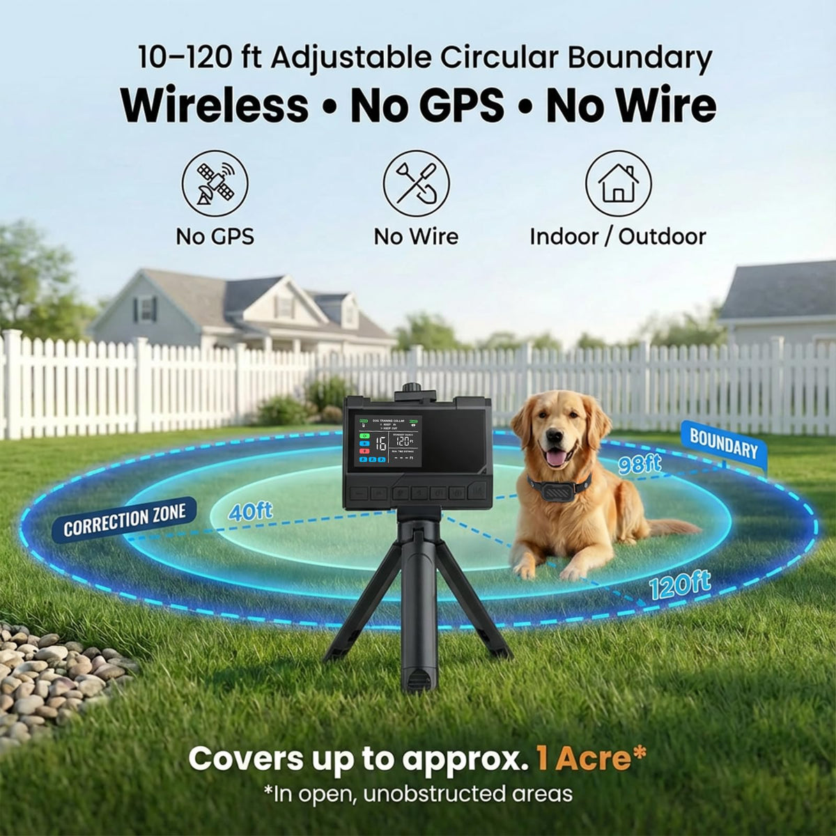 Wireless Dog Fence with Waterproof Collar, Up to 1 Acre U3021