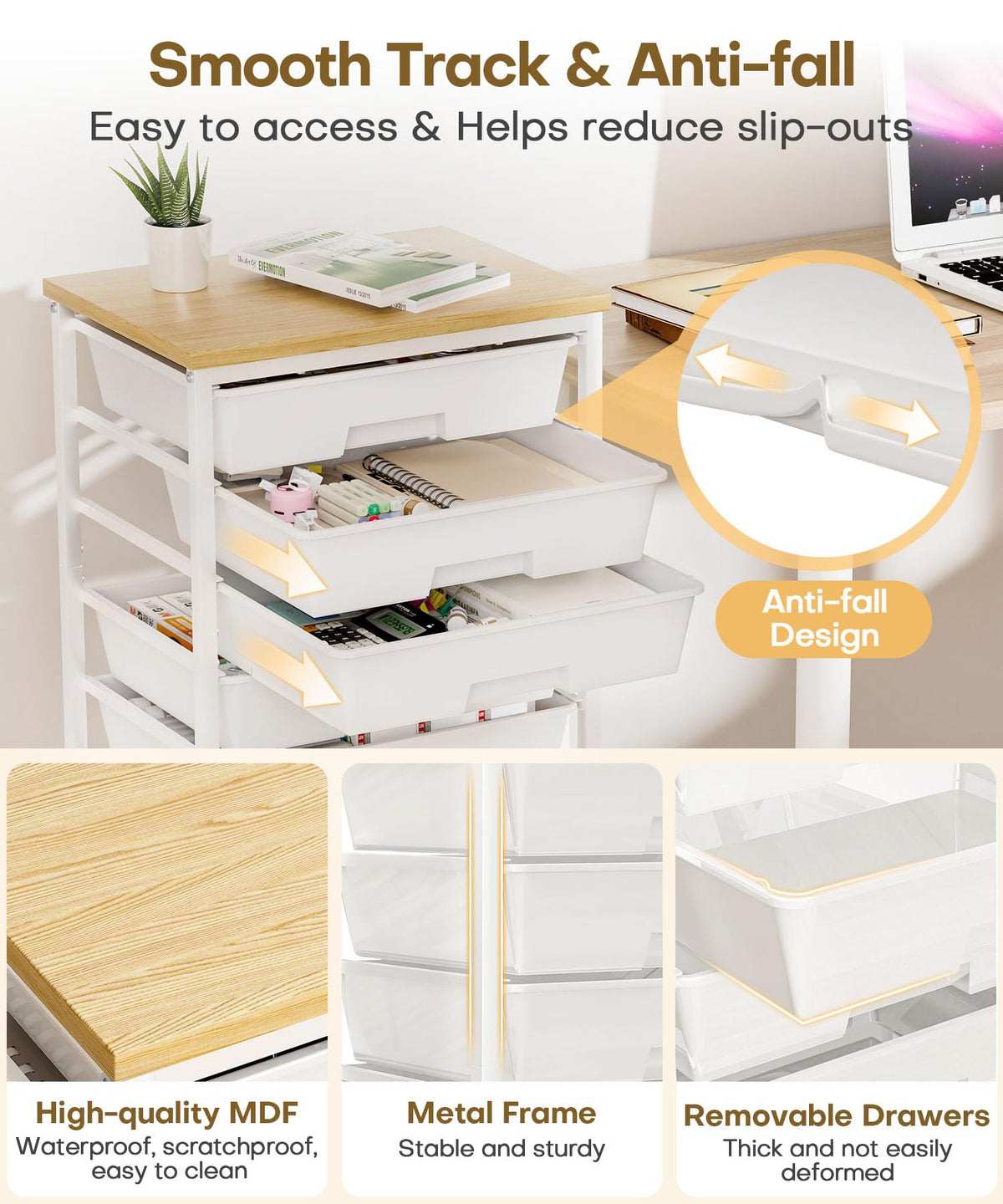 Rolling Storage Drawer Cart 8 Drawer Lockable Wheels X4337