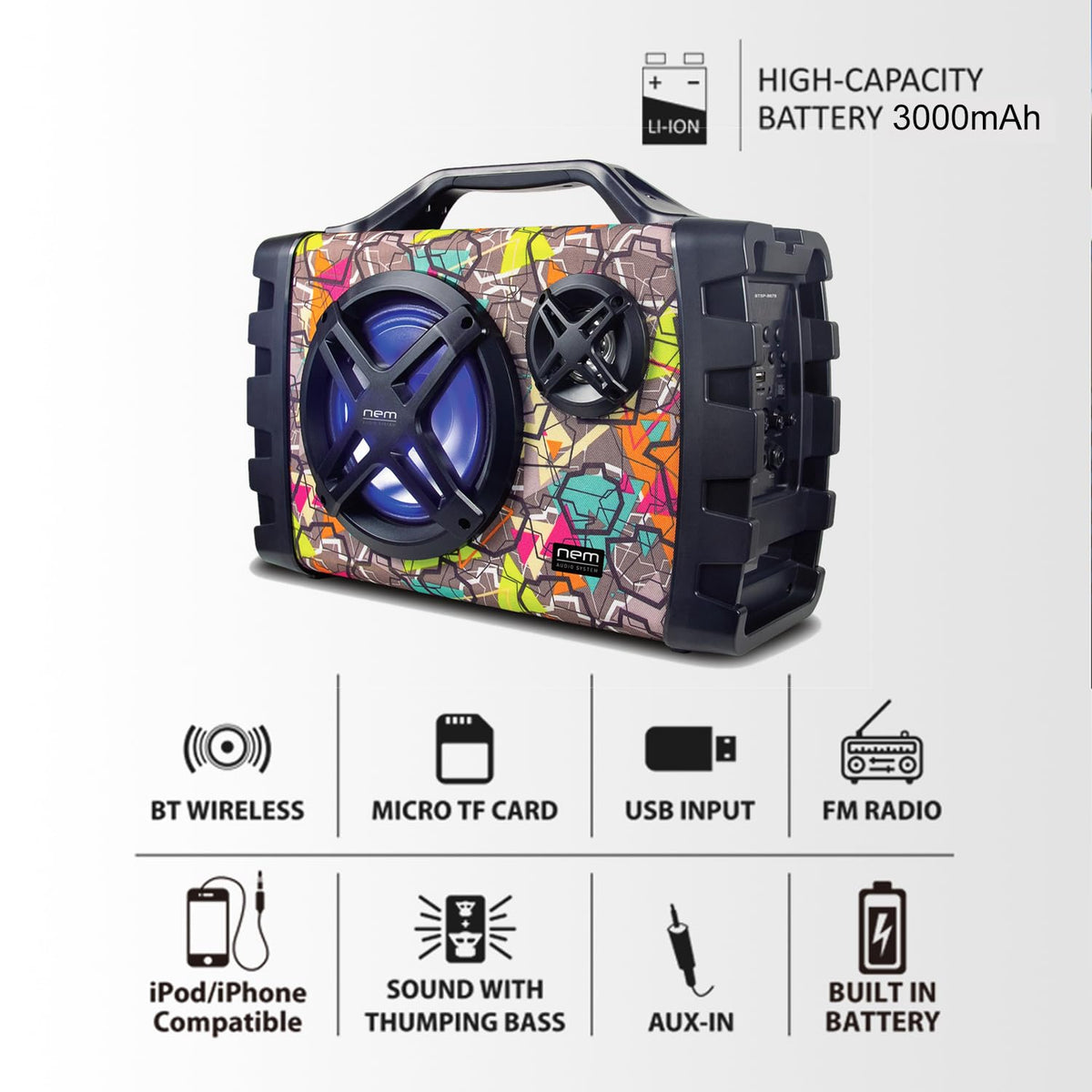 Portable Wireless Bluetooth Stereo Speaker with Extra Bass T43443