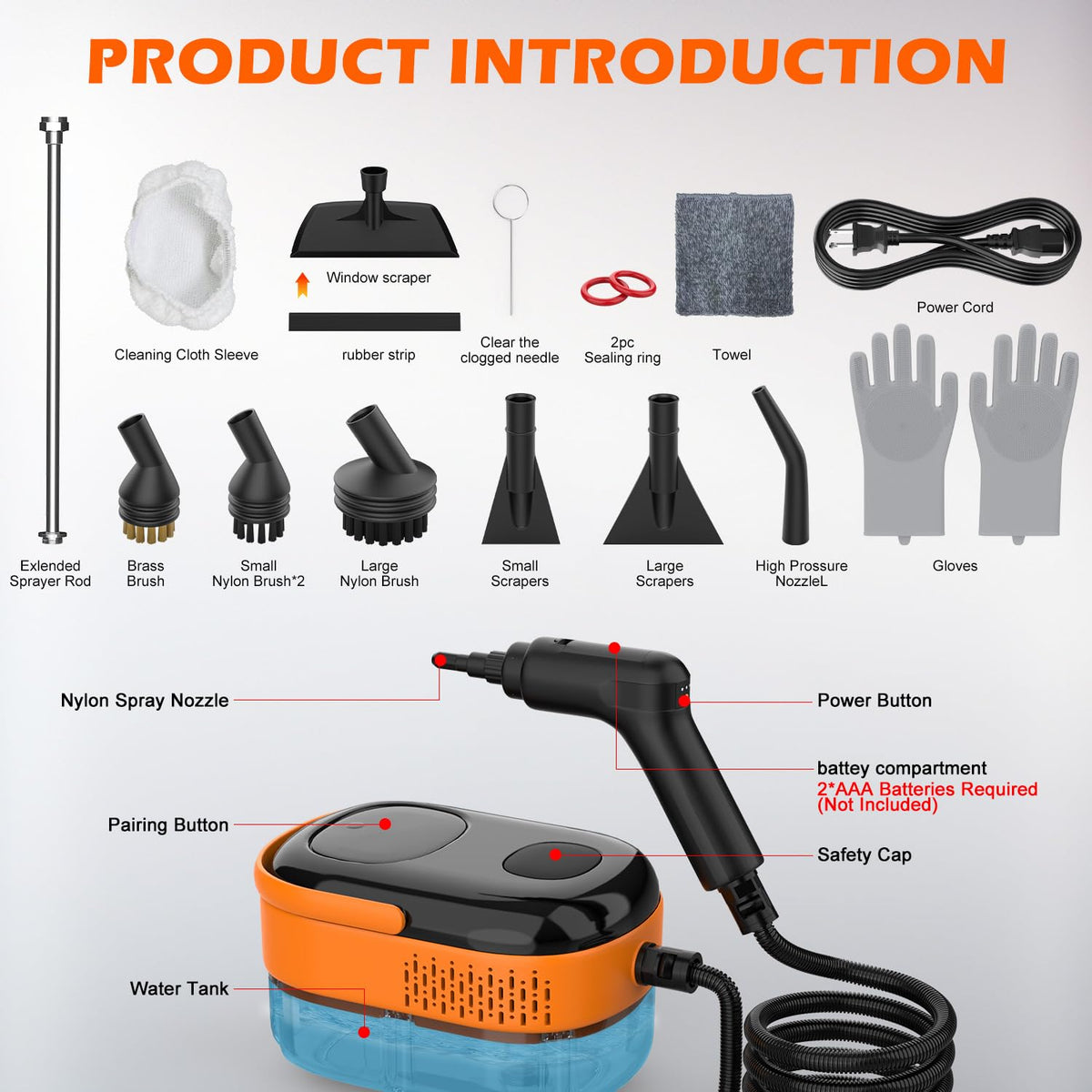 Portable Handheld Steam Cleaner with 16 Accessories R5874
