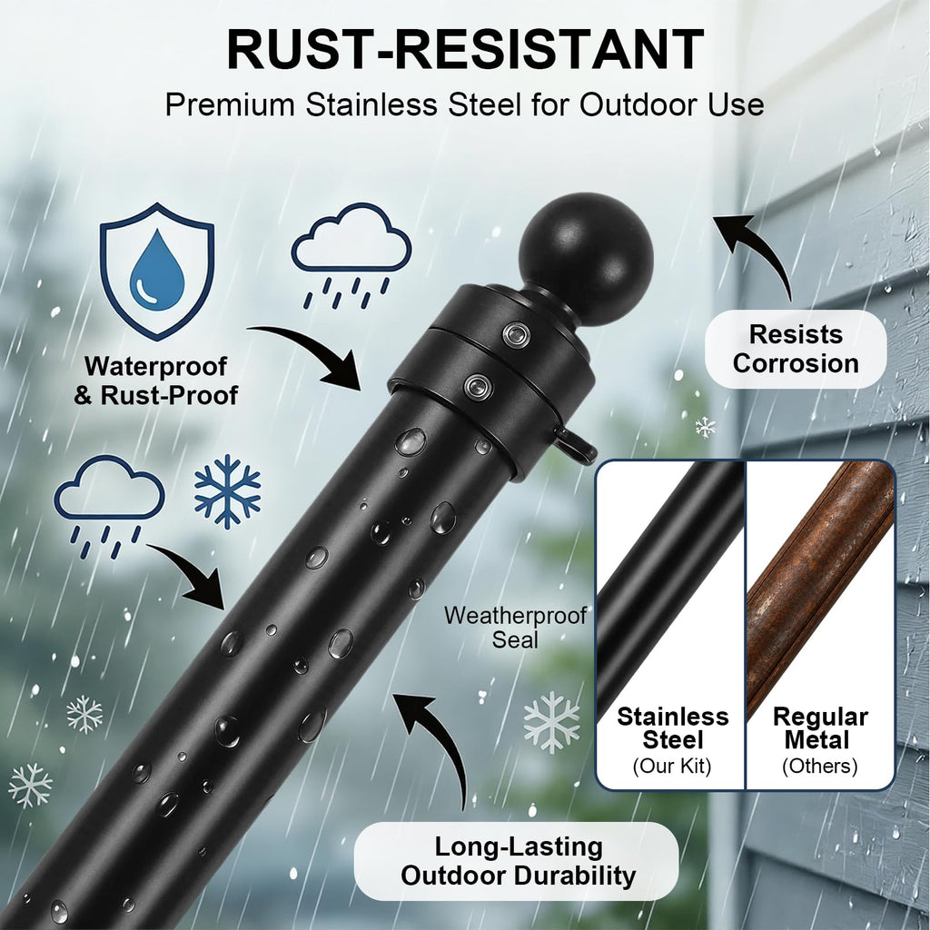 47" Stainless Steel Flag Pole Kit with Wall Mount Bracket Y68848