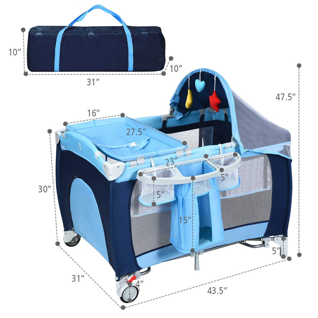 4-in-1 Portable Baby Playard with Bassinet and Changing Table A39028