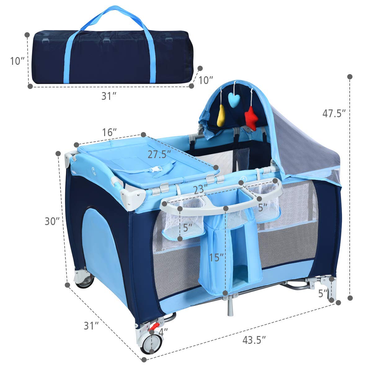 4-in-1 Portable Baby Playard with Bassinet and Changing Table A39028