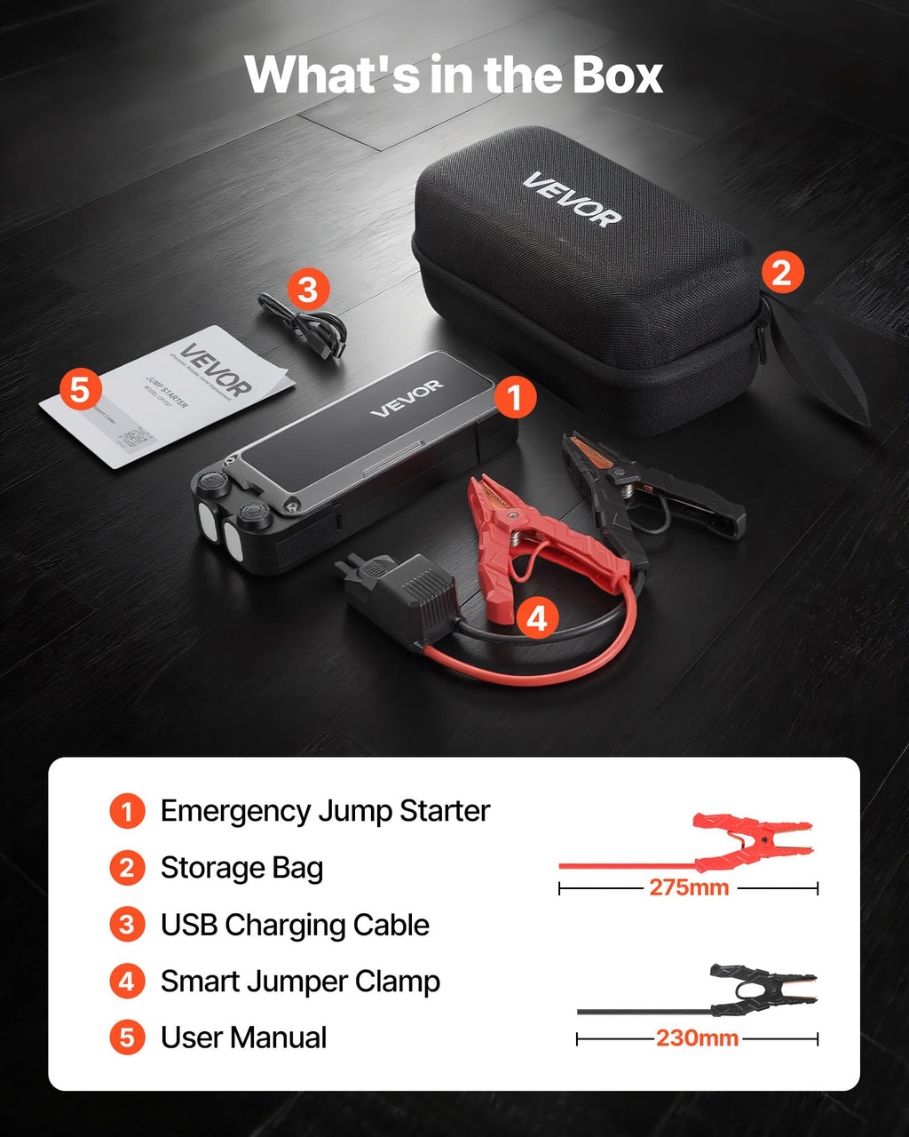4000A Peak 12V Portable Lithium Jump Starter with Flashlight and Jumper Cable I559