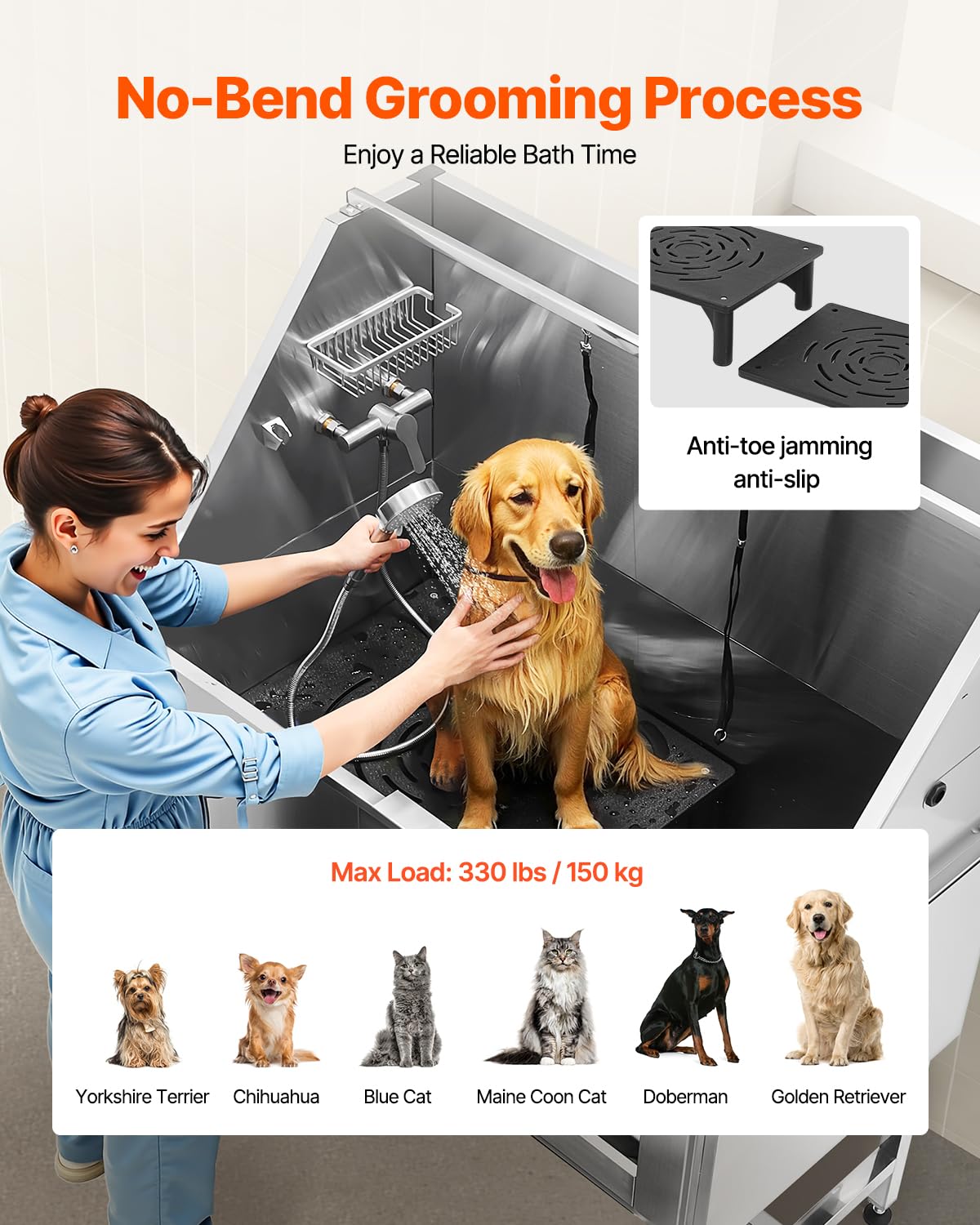 Stainless Steel 50 inch Dog Washing Station with Stairs L50116