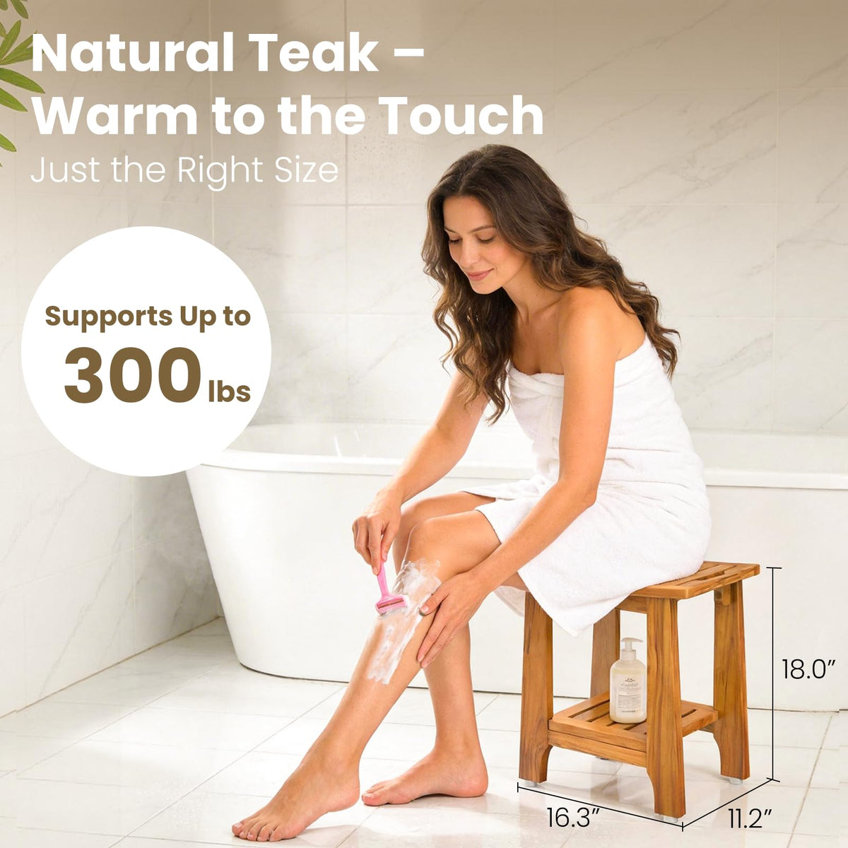 18" Teak Shower Bench with Non-Slip Leveling Feet P66191