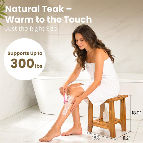 18" Teak Shower Bench with Non-Slip Leveling Feet P66191
