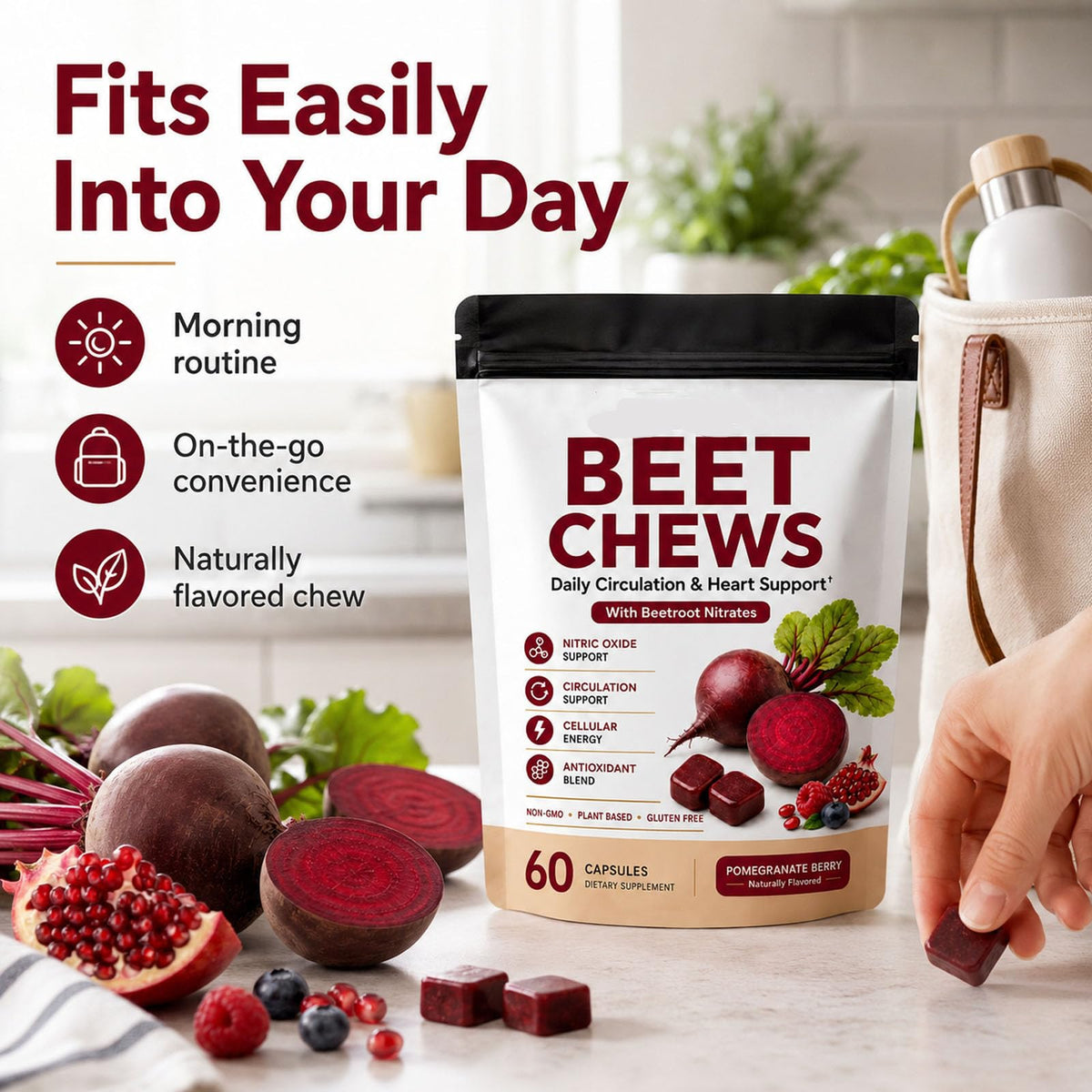 Beet Root Gummies with L-CoQ10 & Grape Seed, Berry Flavor, 60 Chew H48743