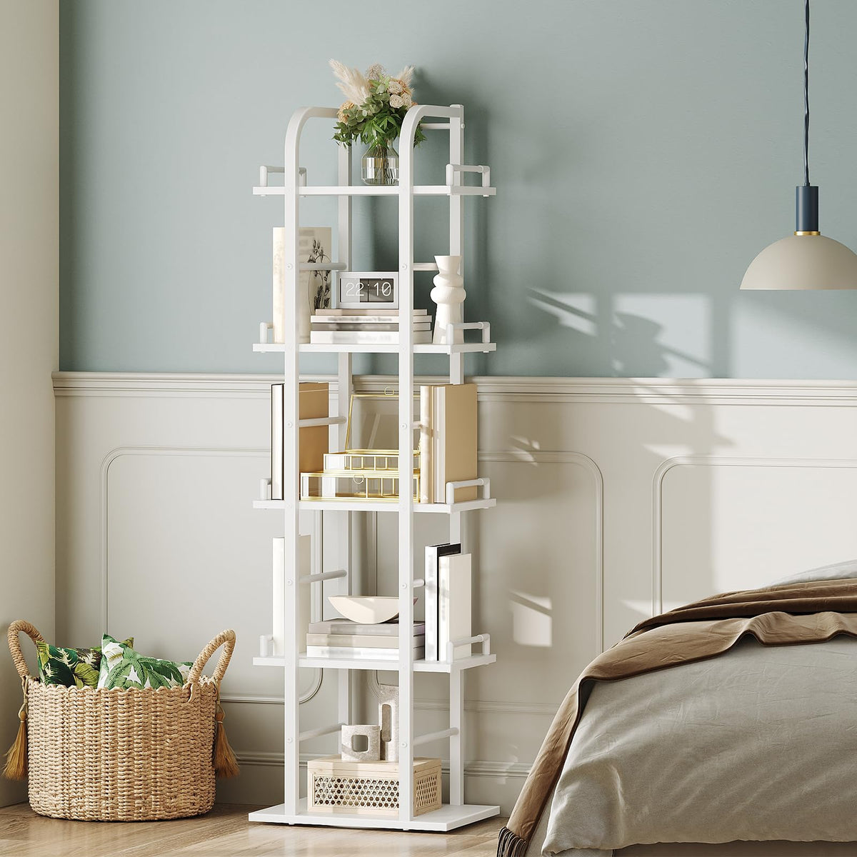5 Tier Rotating Corner Bookshelf White Y33624
