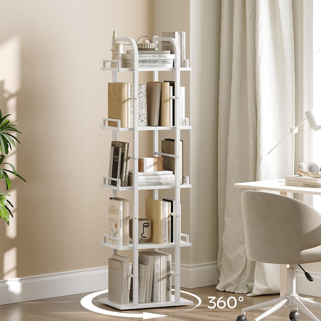 5 Tier Rotating Corner Bookshelf White Y33624