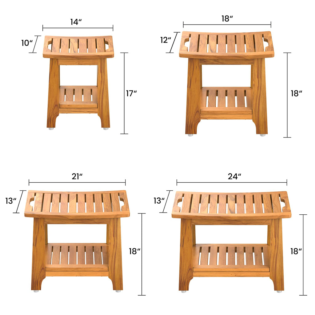18" Teak Shower Bench with Non-Slip Leveling Feet P66191
