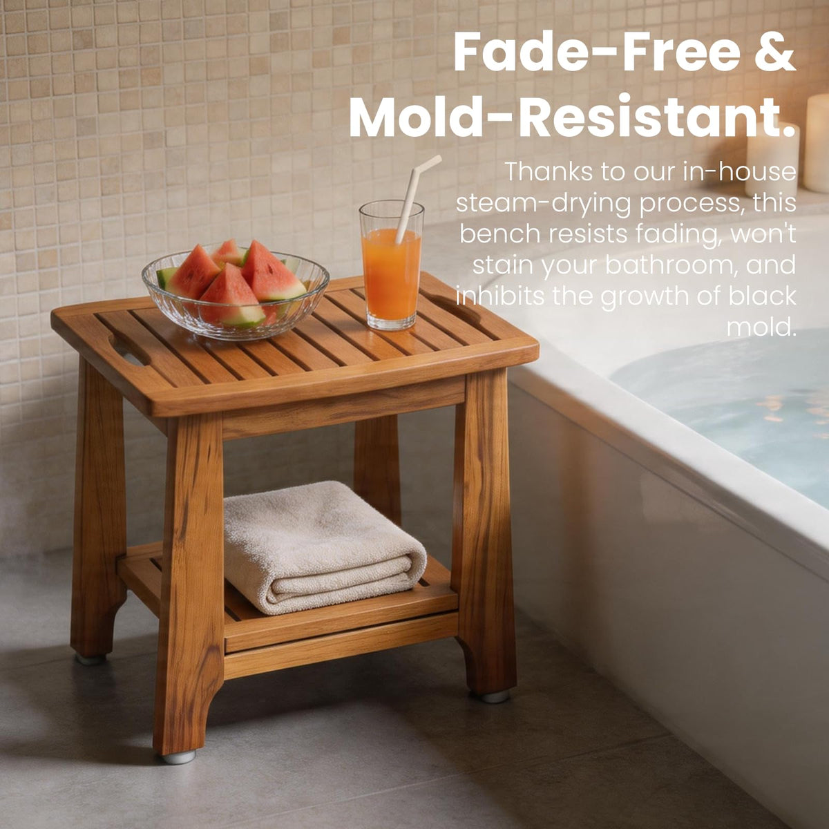 18" Teak Shower Bench with Non-Slip Leveling Feet P66191