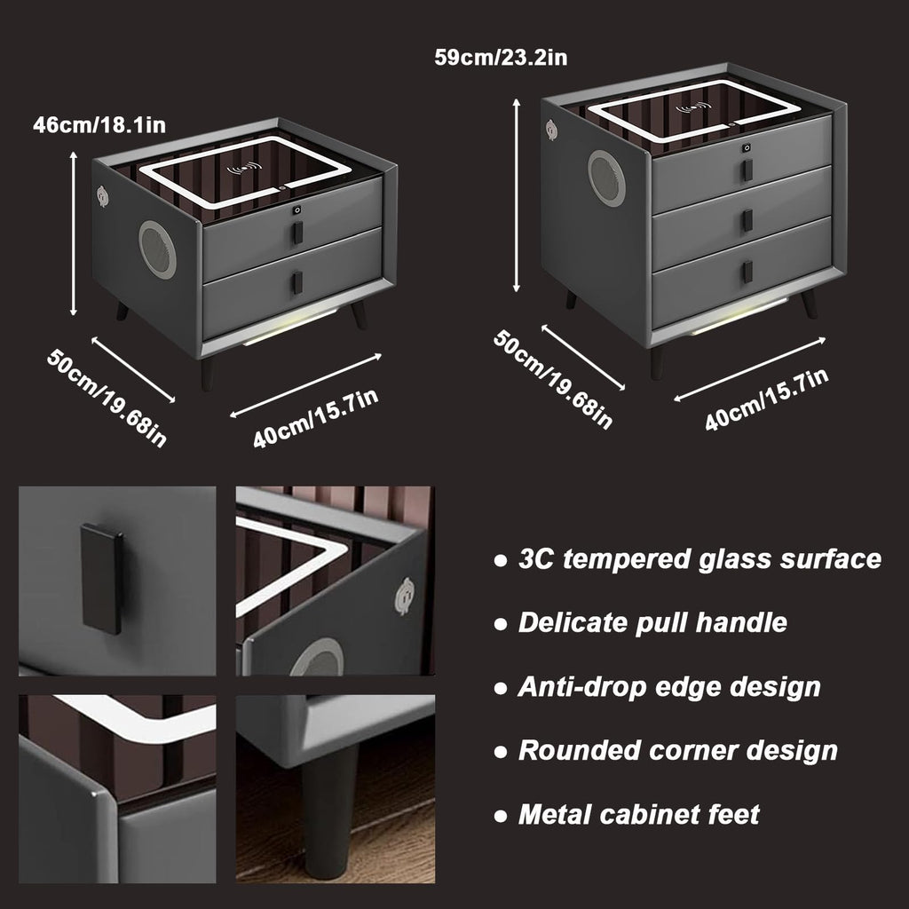 White 3 Drawer Smart Nightstand with Wireless Charging and LED Lights I4179