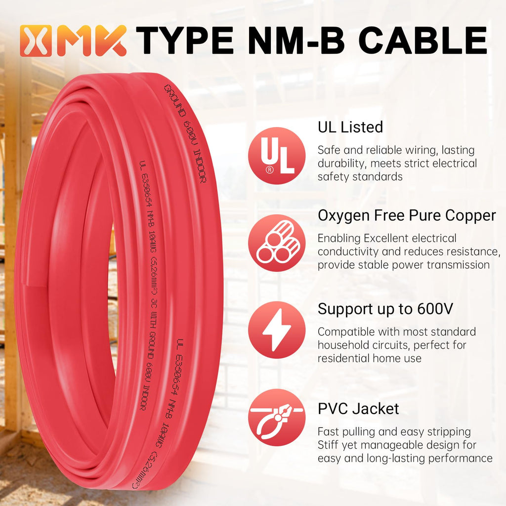 10 Gauge 3 Conductors Electrical Wire with Ground, 100ft O10717