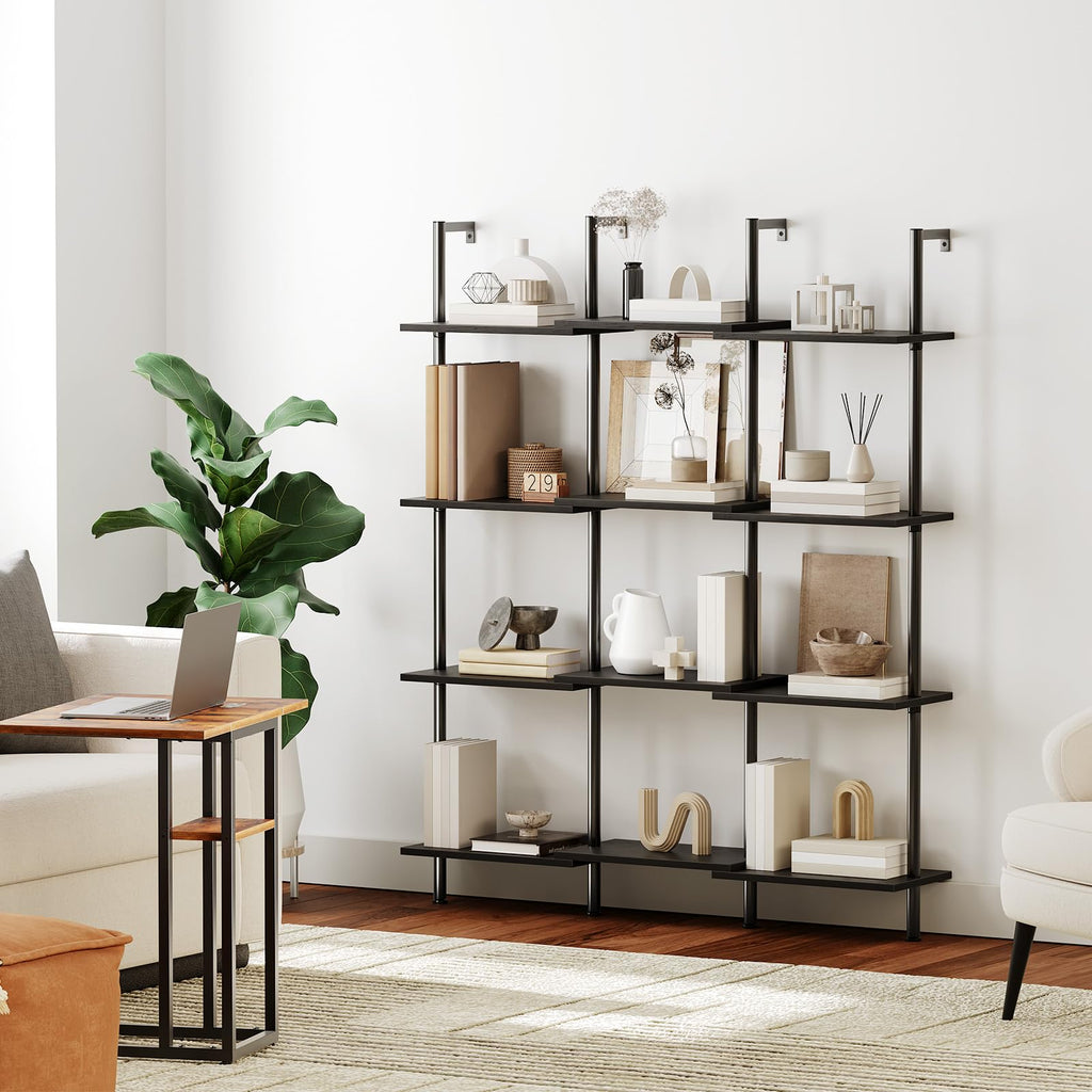 Black 6-Tier Wooden Wall Mounted Ladder Shelf G31106