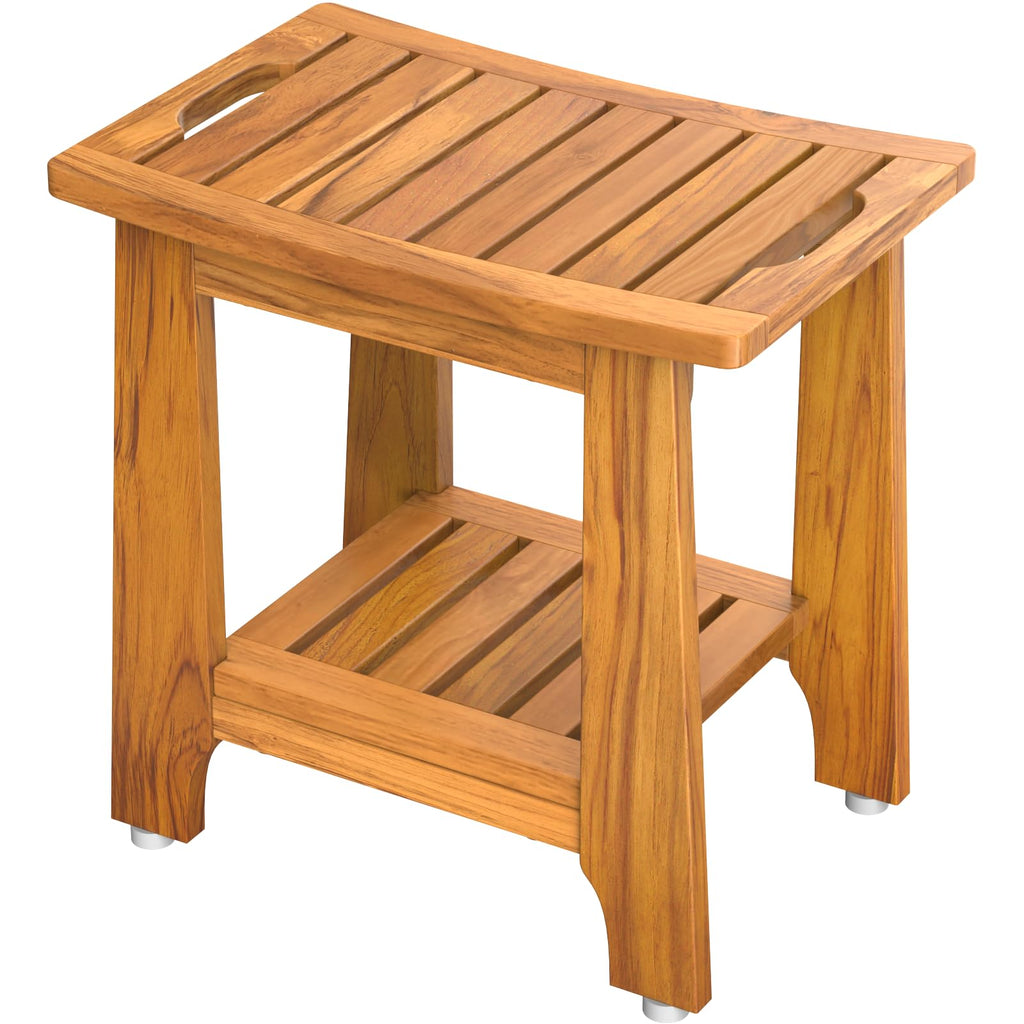 18" Teak Shower Bench with Non-Slip Leveling Feet P66191