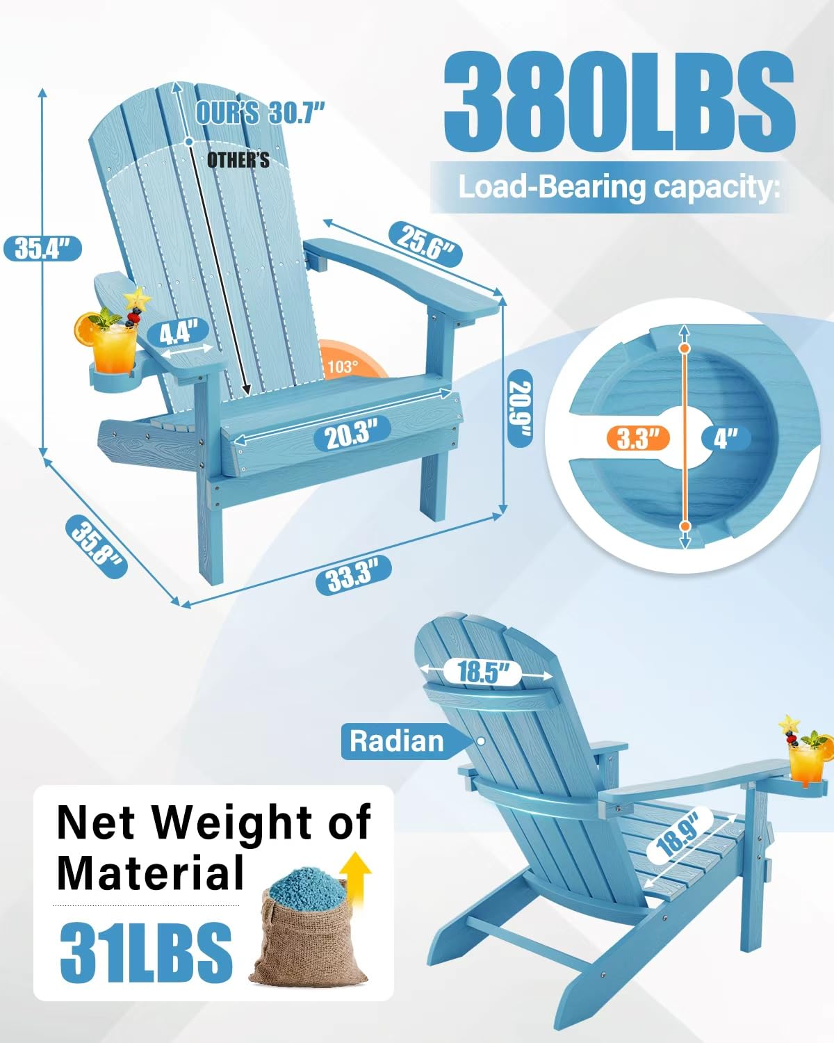 Blue Adirondack Chair with Cup Holder O4012