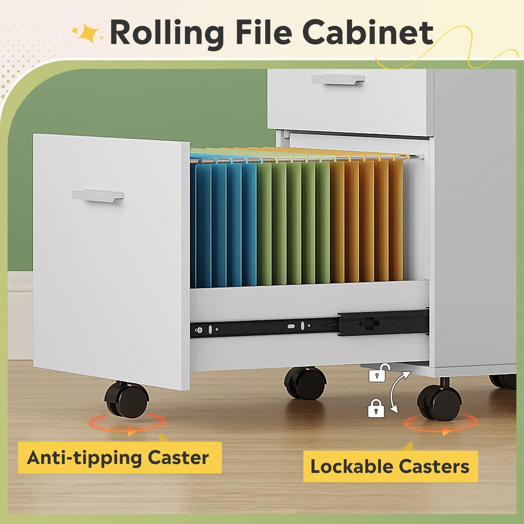 3 Drawer White Wood File Cabinet U144
