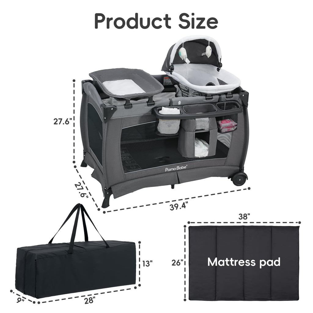 4-in-1 Baby Playard with Bassinet, Changing Table and Mattress, Black B573144