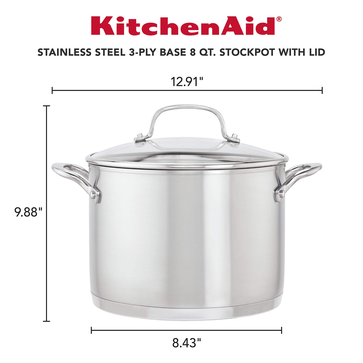 Stainless Steel 3-Ply Base Induction Stock Pot with Lid, 8-Quart K590