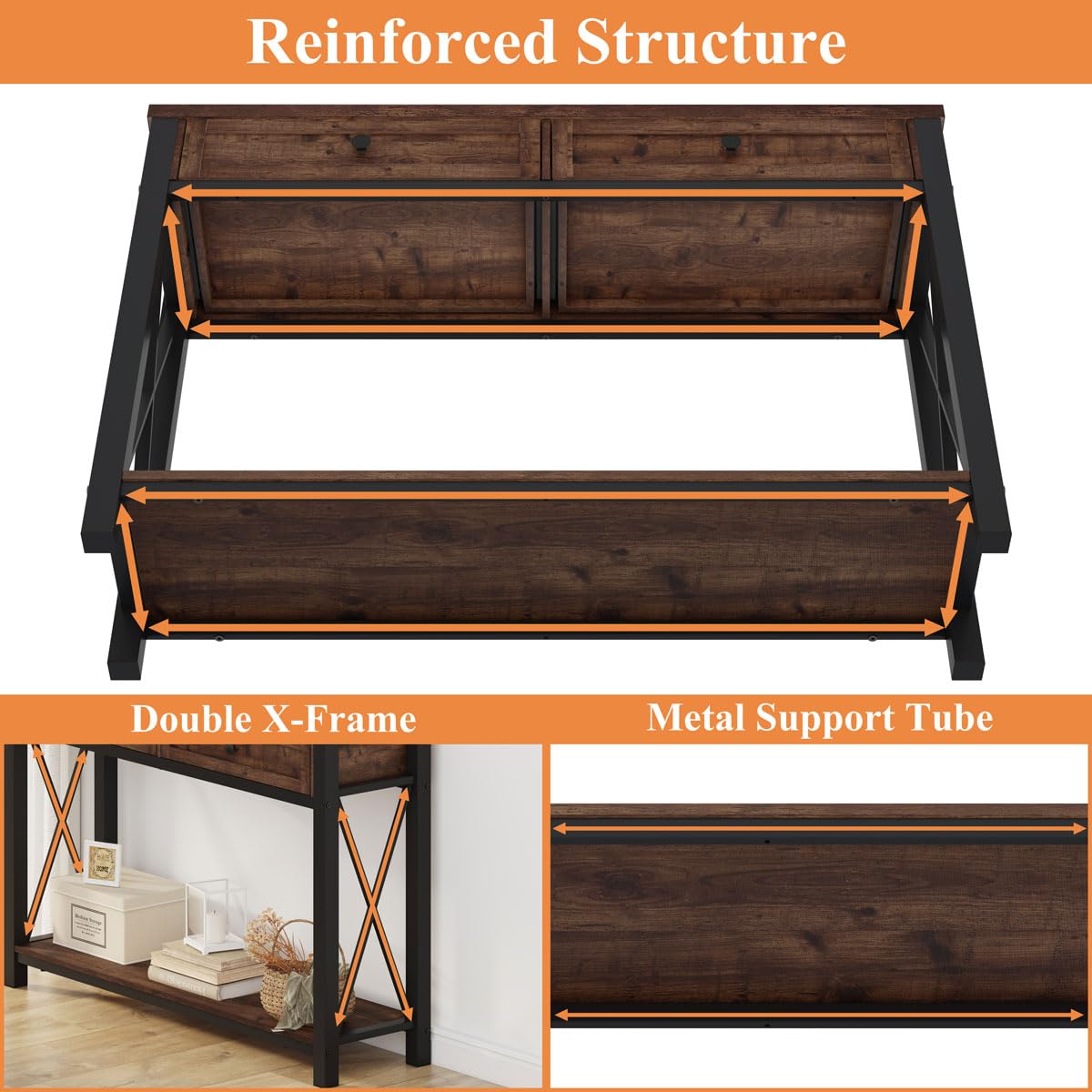 Rustic Console Table with 2 Drawers and 4-Tier Ladder Shelf X87366