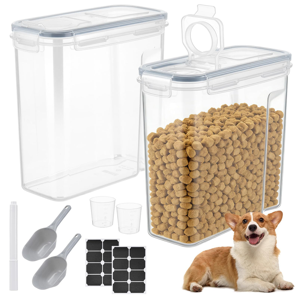 2 Pack Airtight Pet Food Storage Container with Lid, Scoop and Measuring Cup M5368